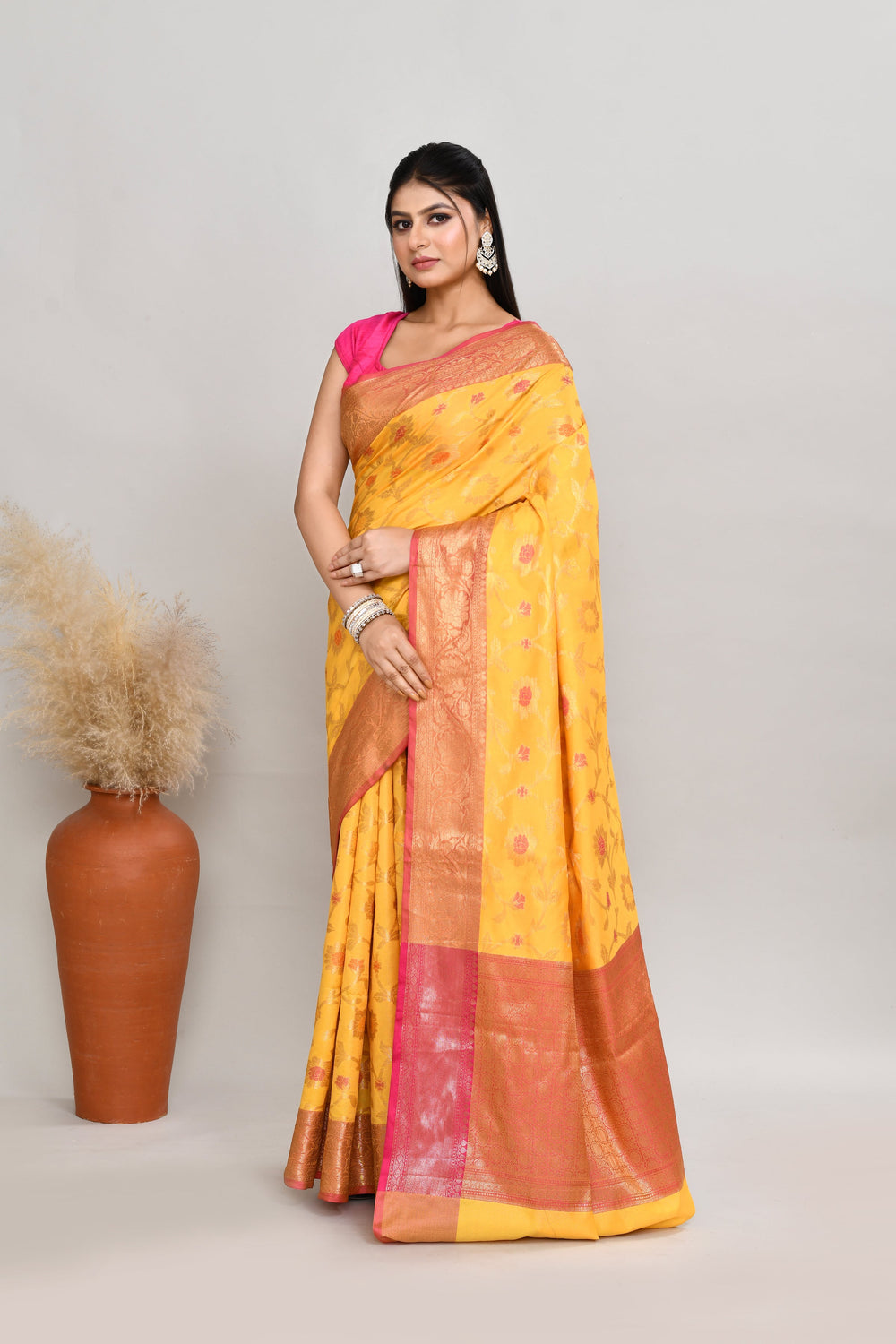 Sunny-Yellow-Semi-Silk-Banarasi-Zari-Work-Saree