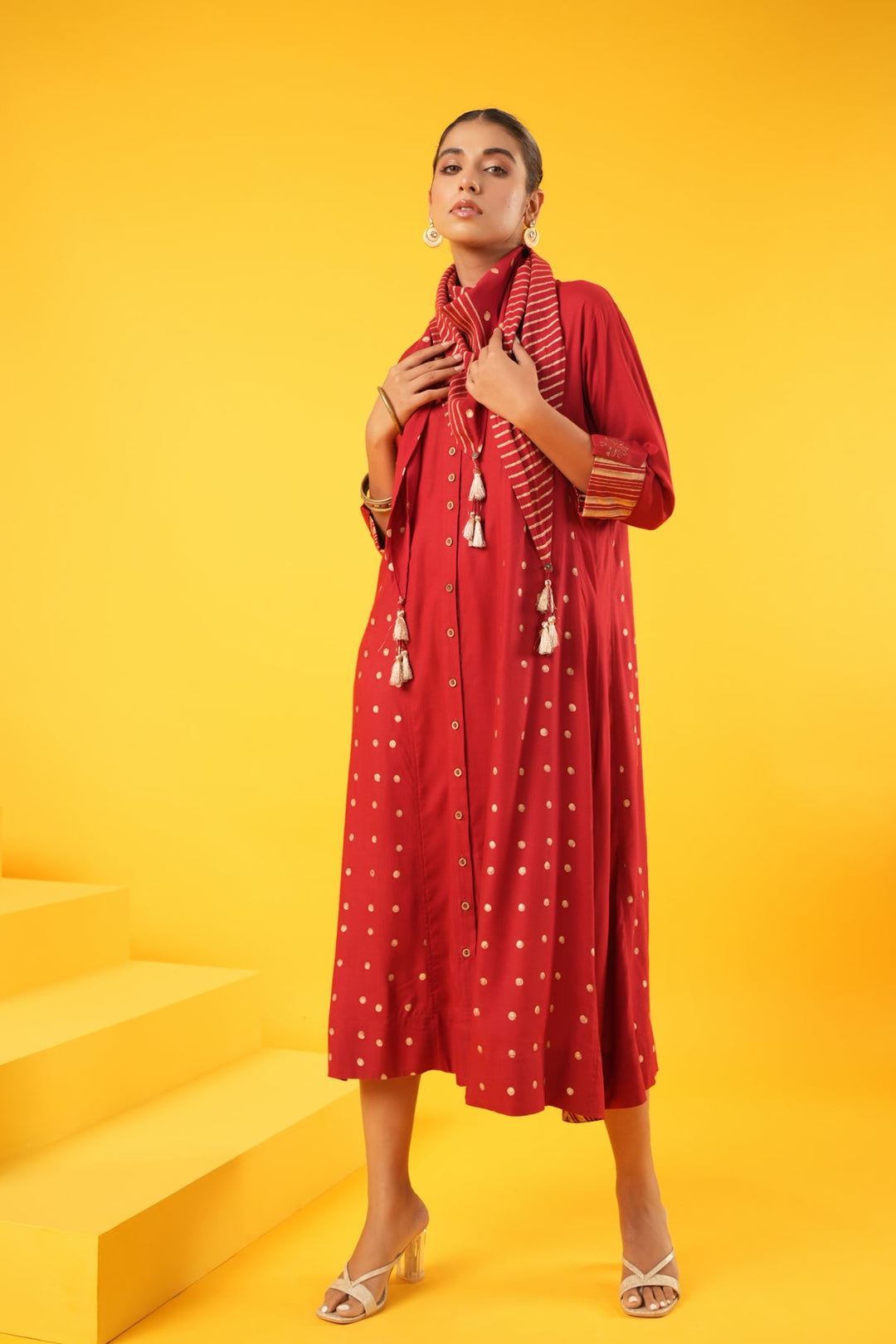 Swarnaa-Singaraja-Red-Rayon-Slub-Block-Print-Dress