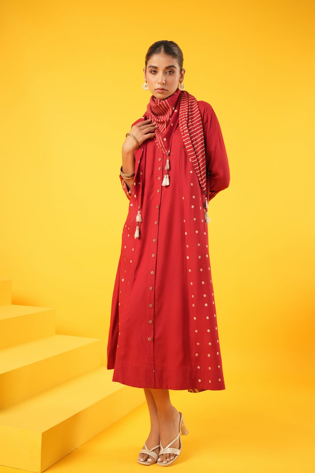 Swarnaa-Singaraja-Red-Rayon-Slub-Block-Print-Dress