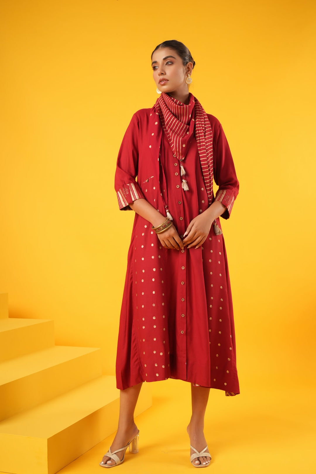 Swarnaa-Singaraja-Red-Rayon-Slub-Block-Print-Dress