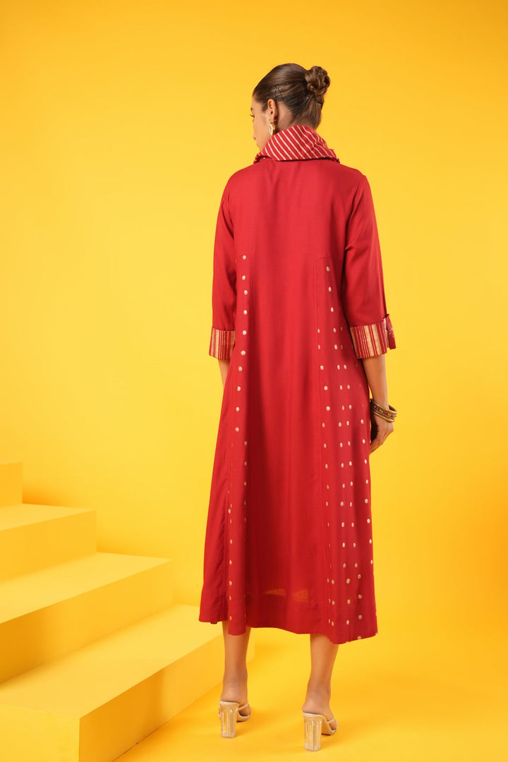 Swarnaa-Singaraja-Red-Rayon-Slub-Block-Print-Dress