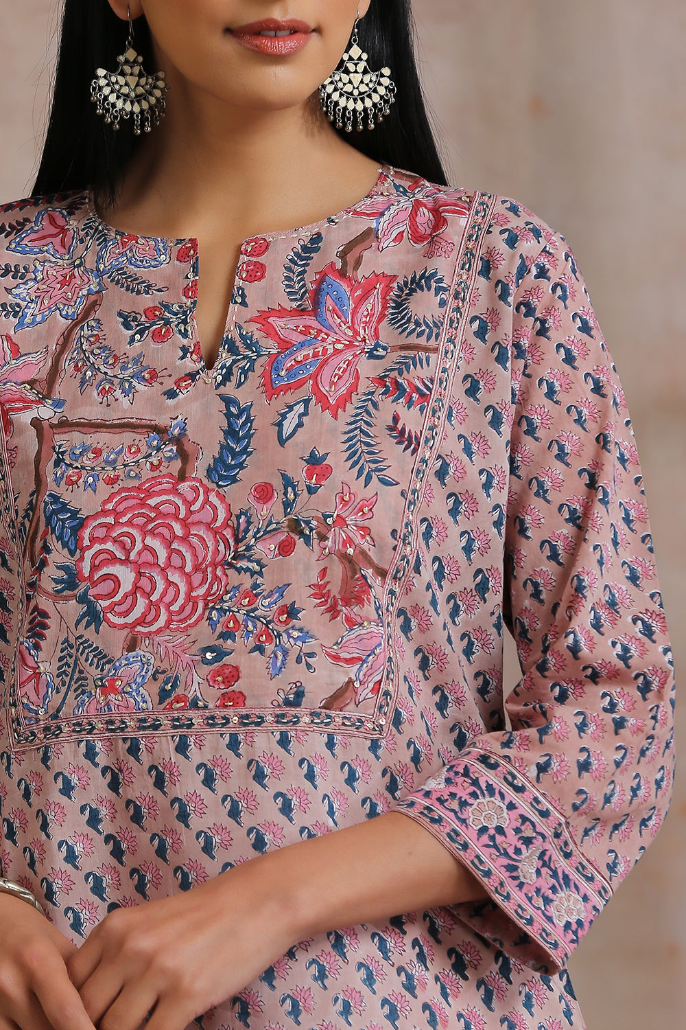 Brown & Pink Hand Block Printed Tunic Top