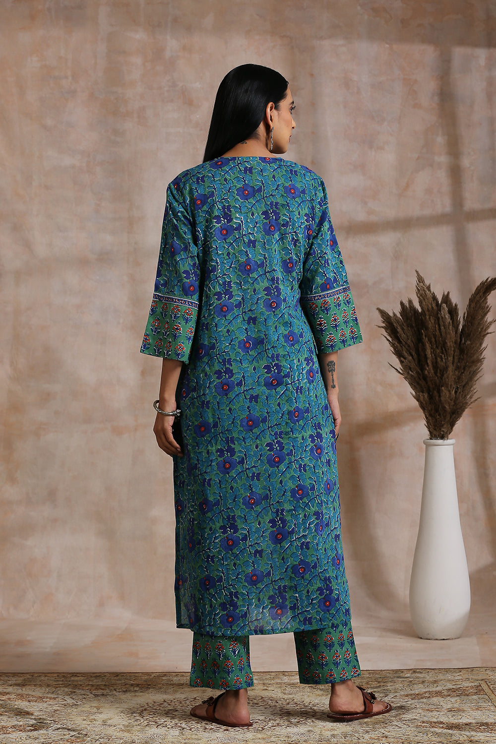 Green-Cotton-Hand-Block-Printed-Sanganeri-Kurta