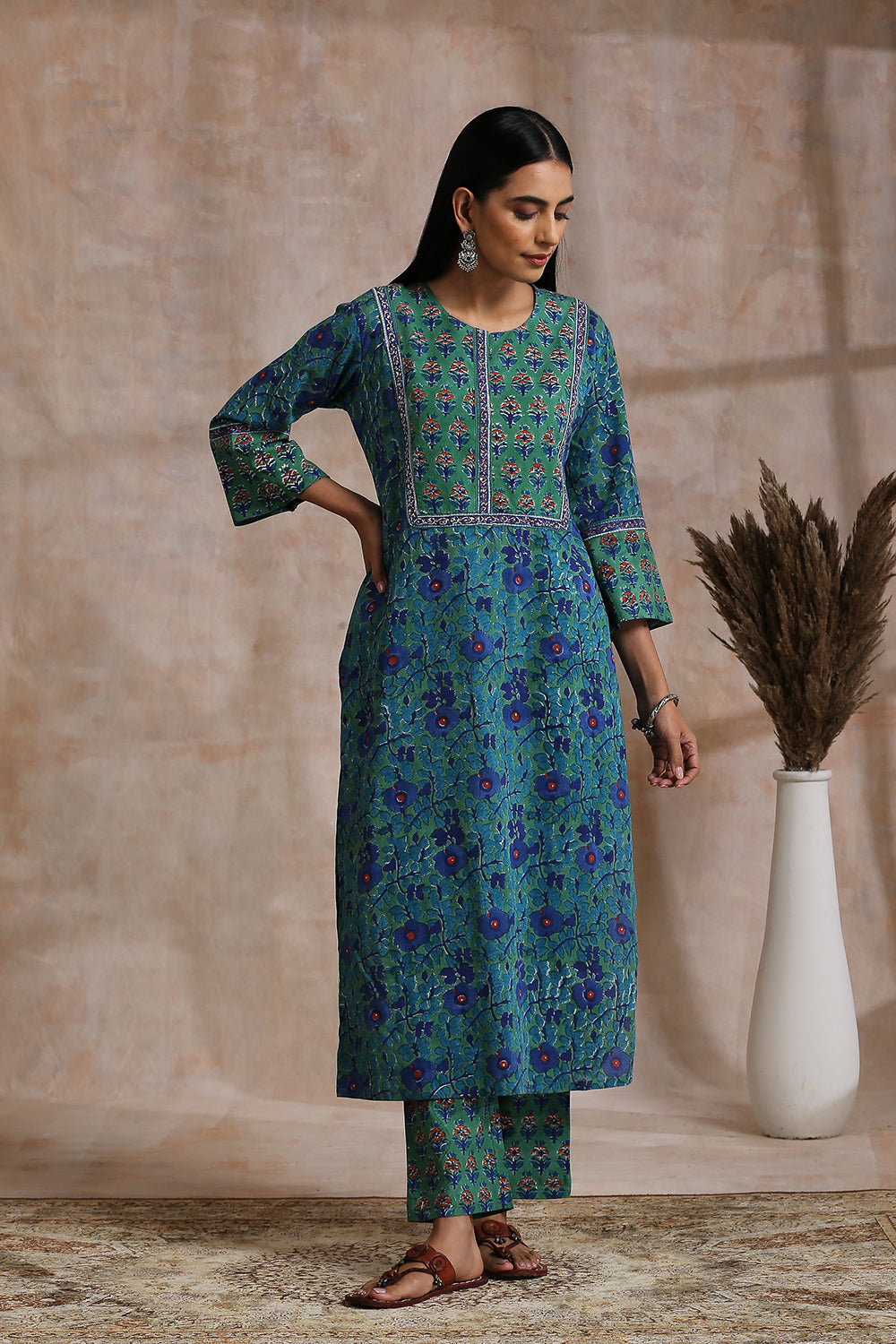 Green-Cotton-Hand-Block-Printed-Sanganeri-Kurta