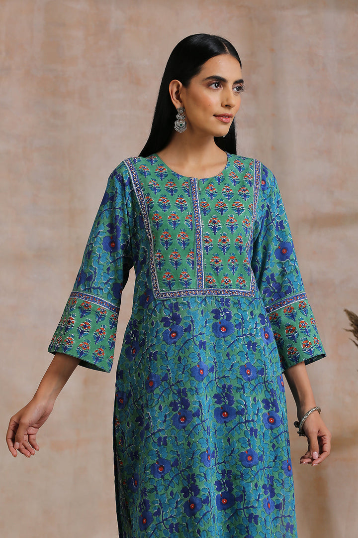 Green-Cotton-Hand-Block-Printed-Sanganeri-Kurta