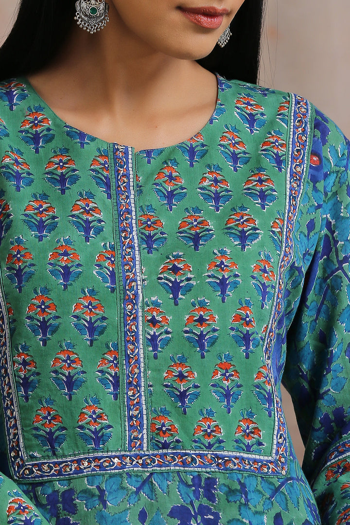 Green-Cotton-Hand-Block-Printed-Sanganeri-Kurta