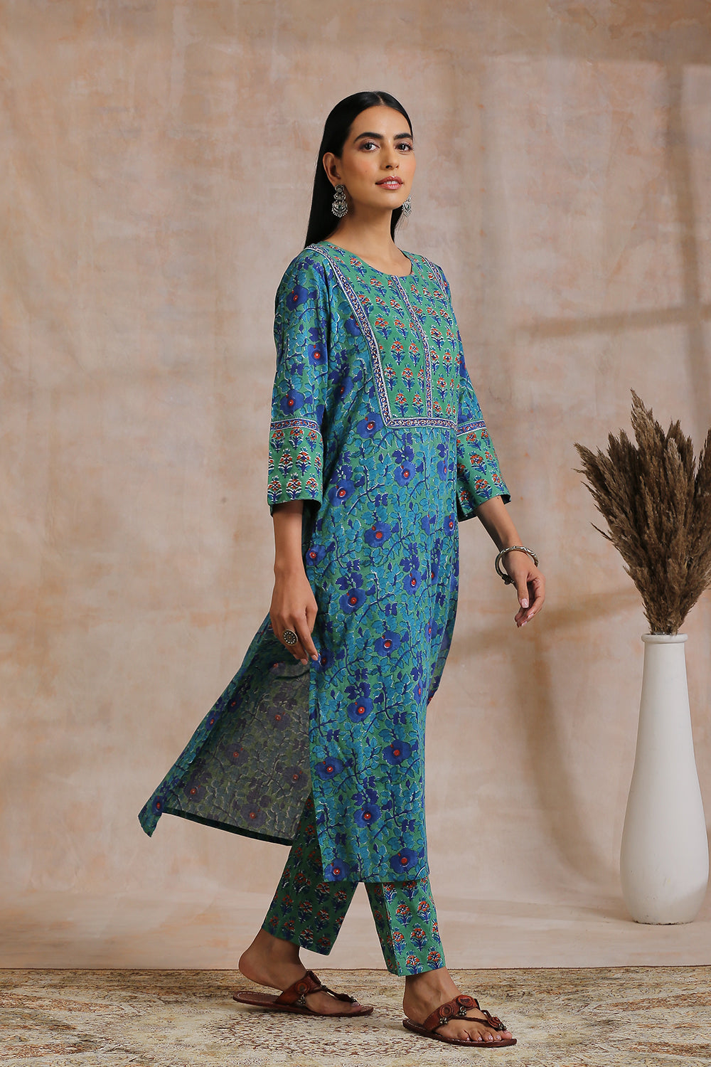 Green-Cotton-Hand-Block-Printed-Sanganeri-Kurta