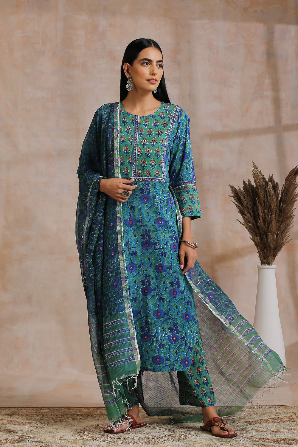 Green-Cotton-Hand-Block-Printed-Sanganeri-Kurta