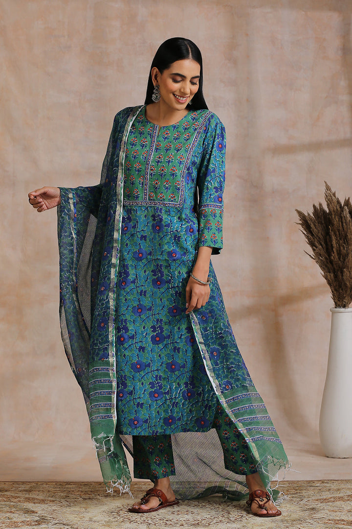 Green-Cotton-Hand-Block-Printed-Sanganeri-Kurta