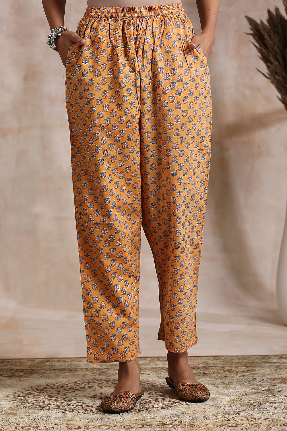 Orange-Cotton-Hand-Block-Printed-Pant