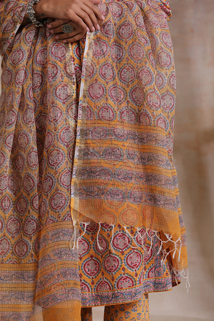 Orange-Kota-Doria-Hand-Block-Printed-Dupatta