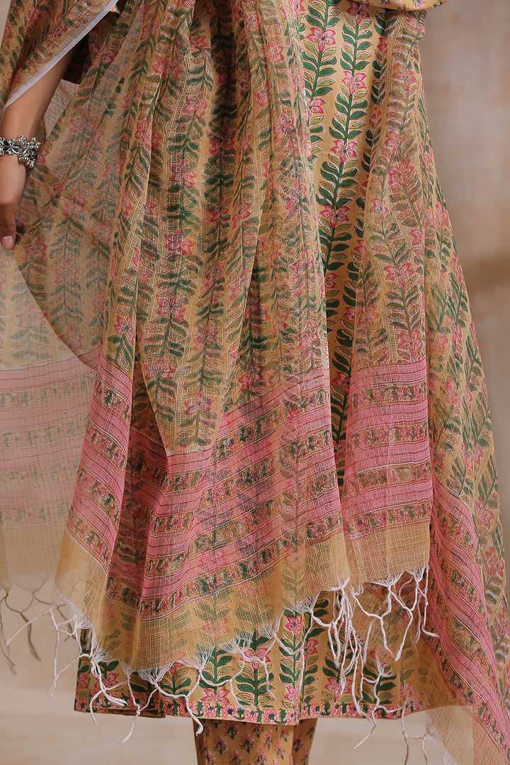 Beige-&-Pink-Kota-Doria-Hand-Block-Printed-Dupatta