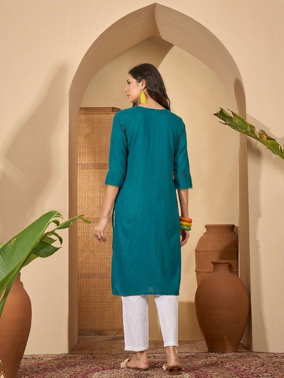 Teal Solid Rayon Straight Kurta