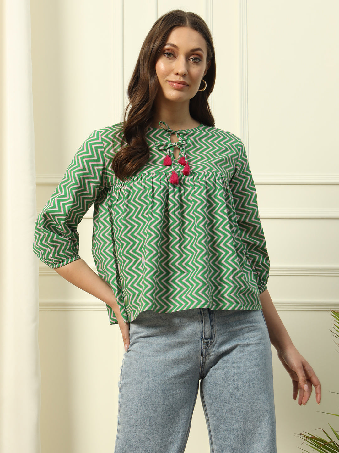 Green-Cotton-Strip-Printed-Top