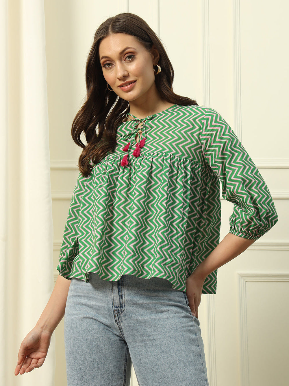 Green-Cotton-Strip-Printed-Top