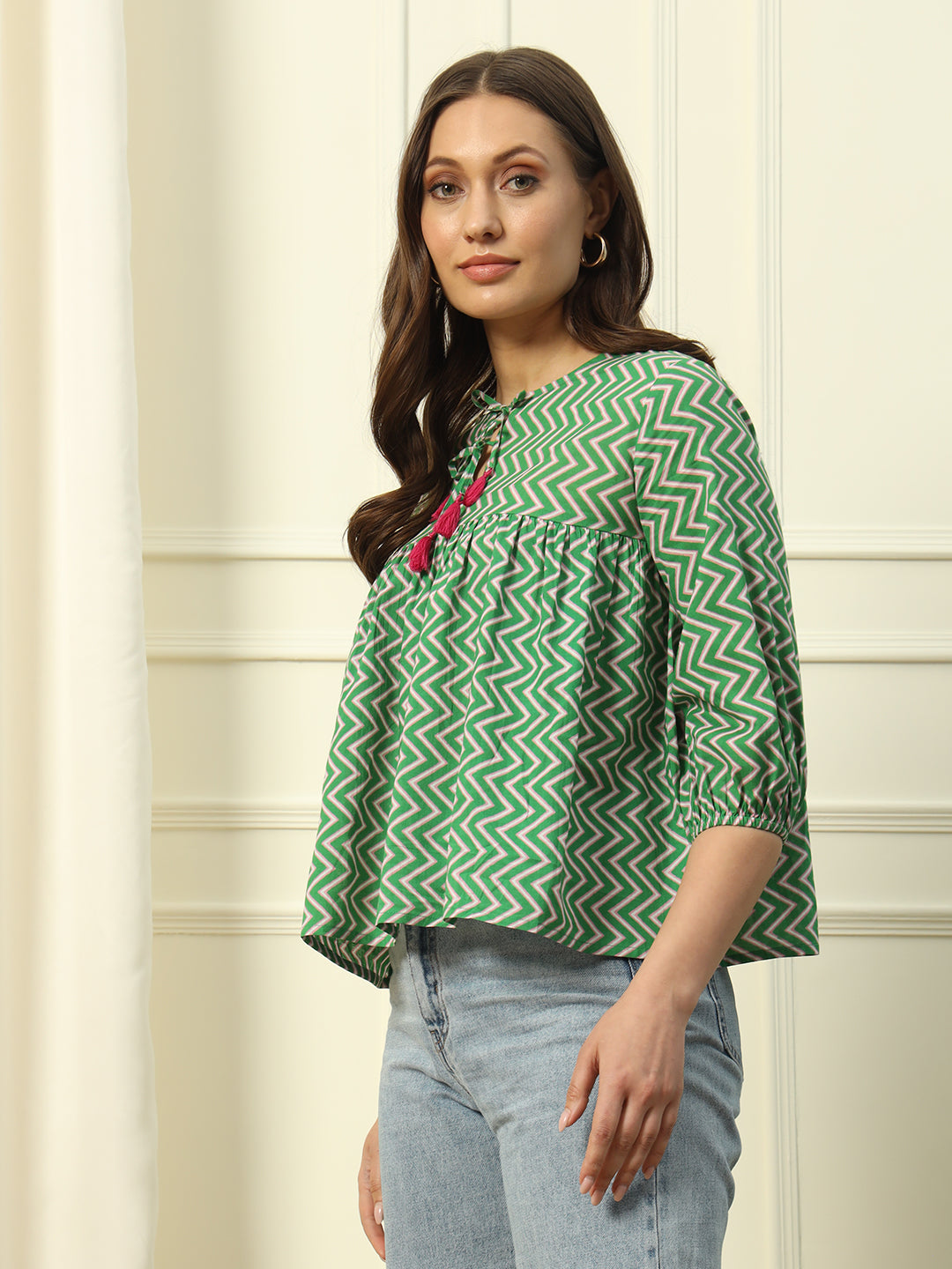 Green-Cotton-Strip-Printed-Top