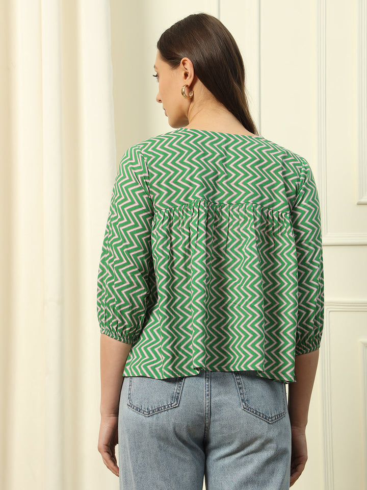 Green-Cotton-Strip-Printed-Top
