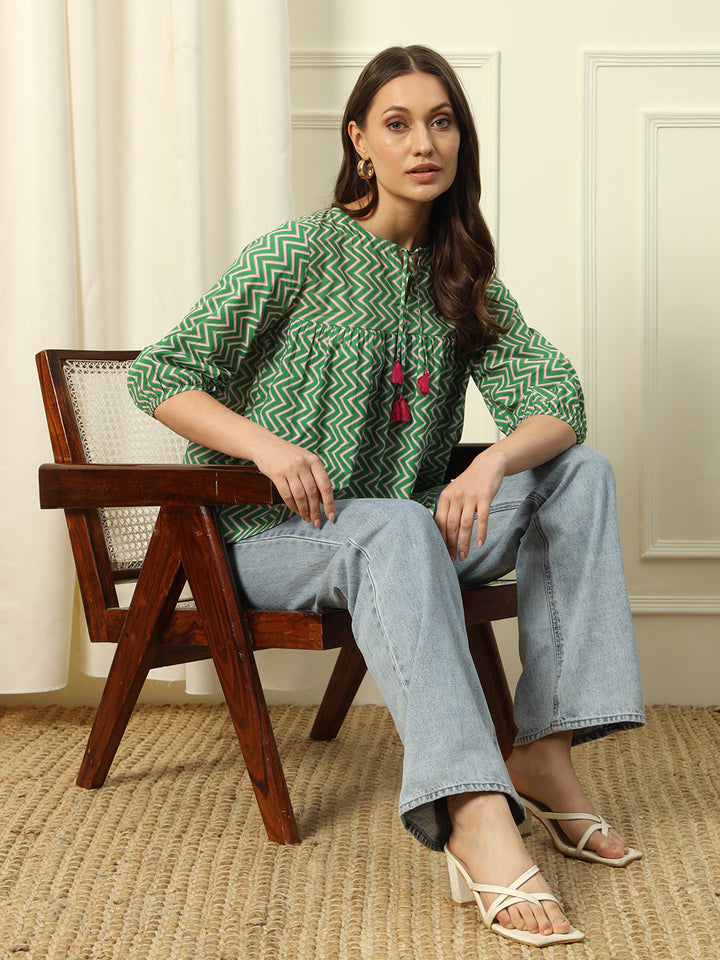Green-Cotton-Strip-Printed-Top