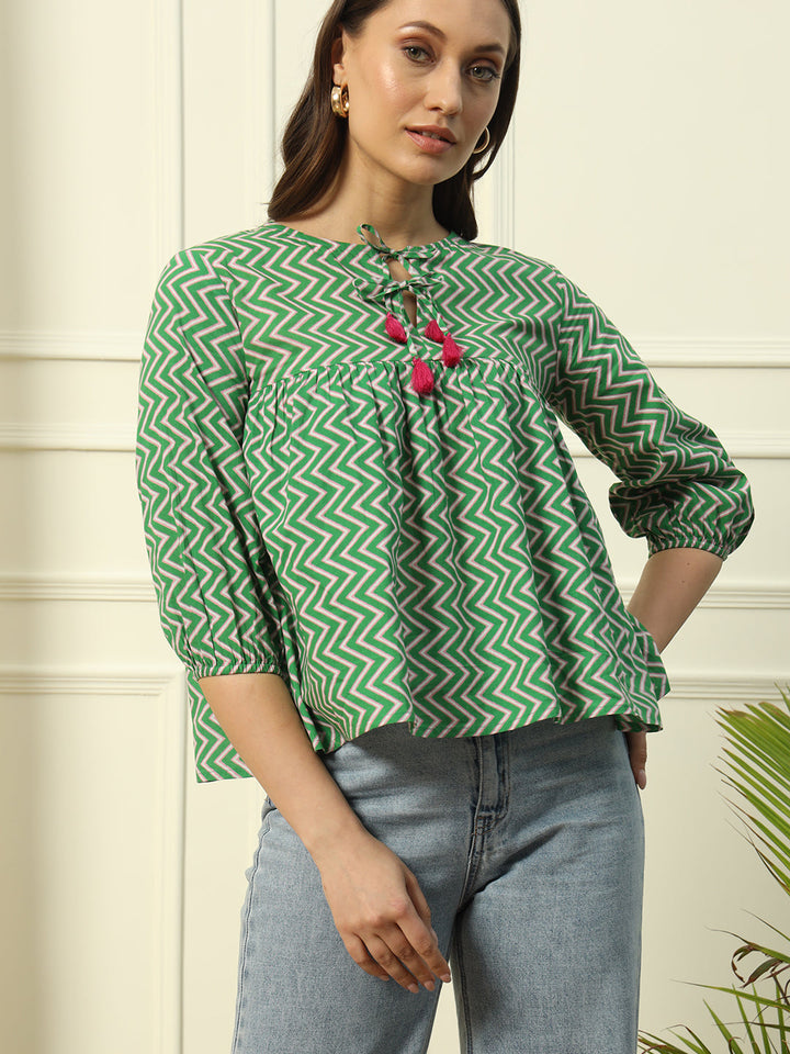 Green-Cotton-Strip-Printed-Top
