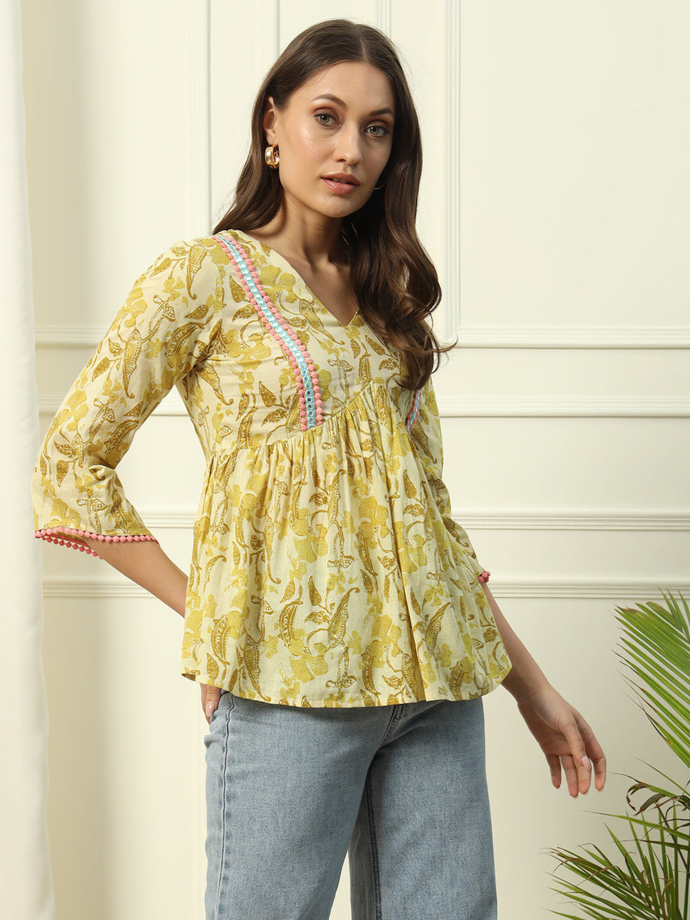 Yellow-Cotton-Embroidery-Lace-Top