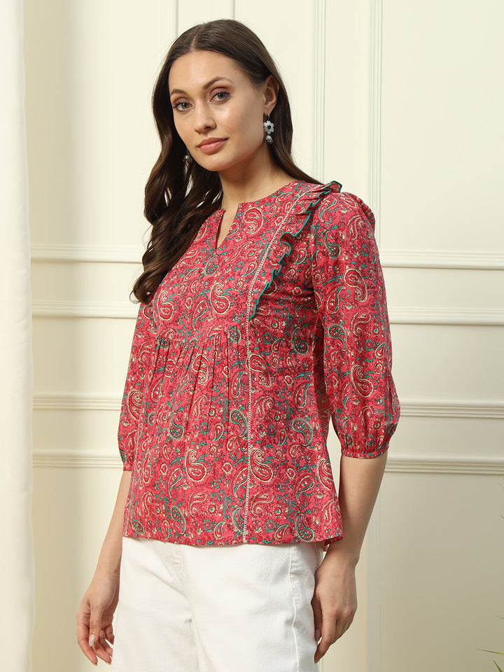Red-Cotton-Floral-Printed-Top