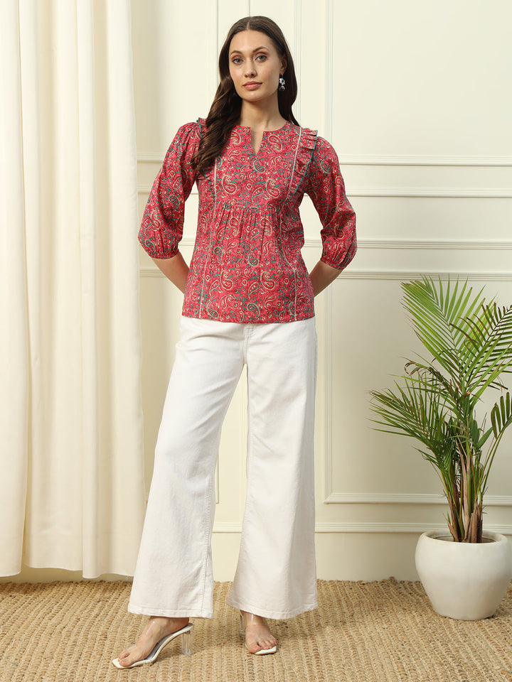 Red-Cotton-Floral-Printed-Top