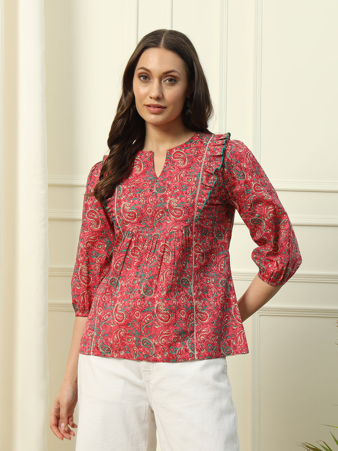 Red-Cotton-Floral-Printed-Top
