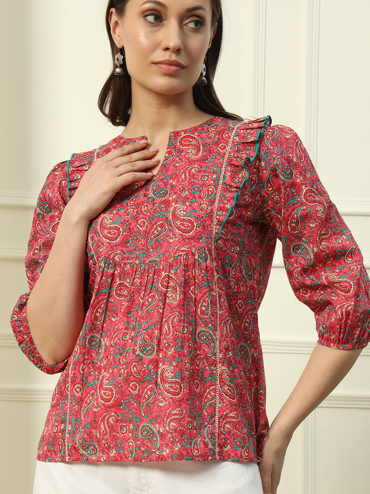 Red-Cotton-Floral-Printed-Top