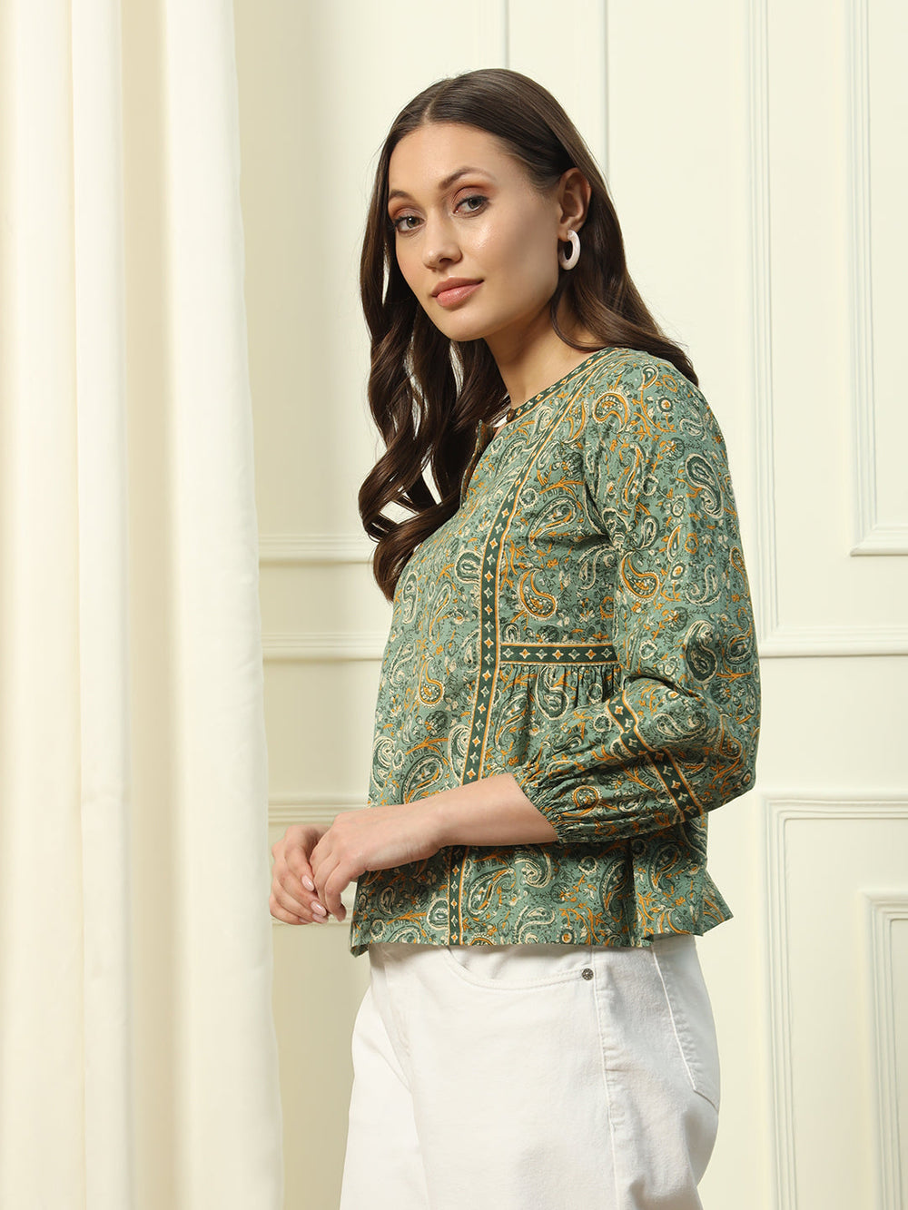 Green-Cotton-Floral-Printed-Top