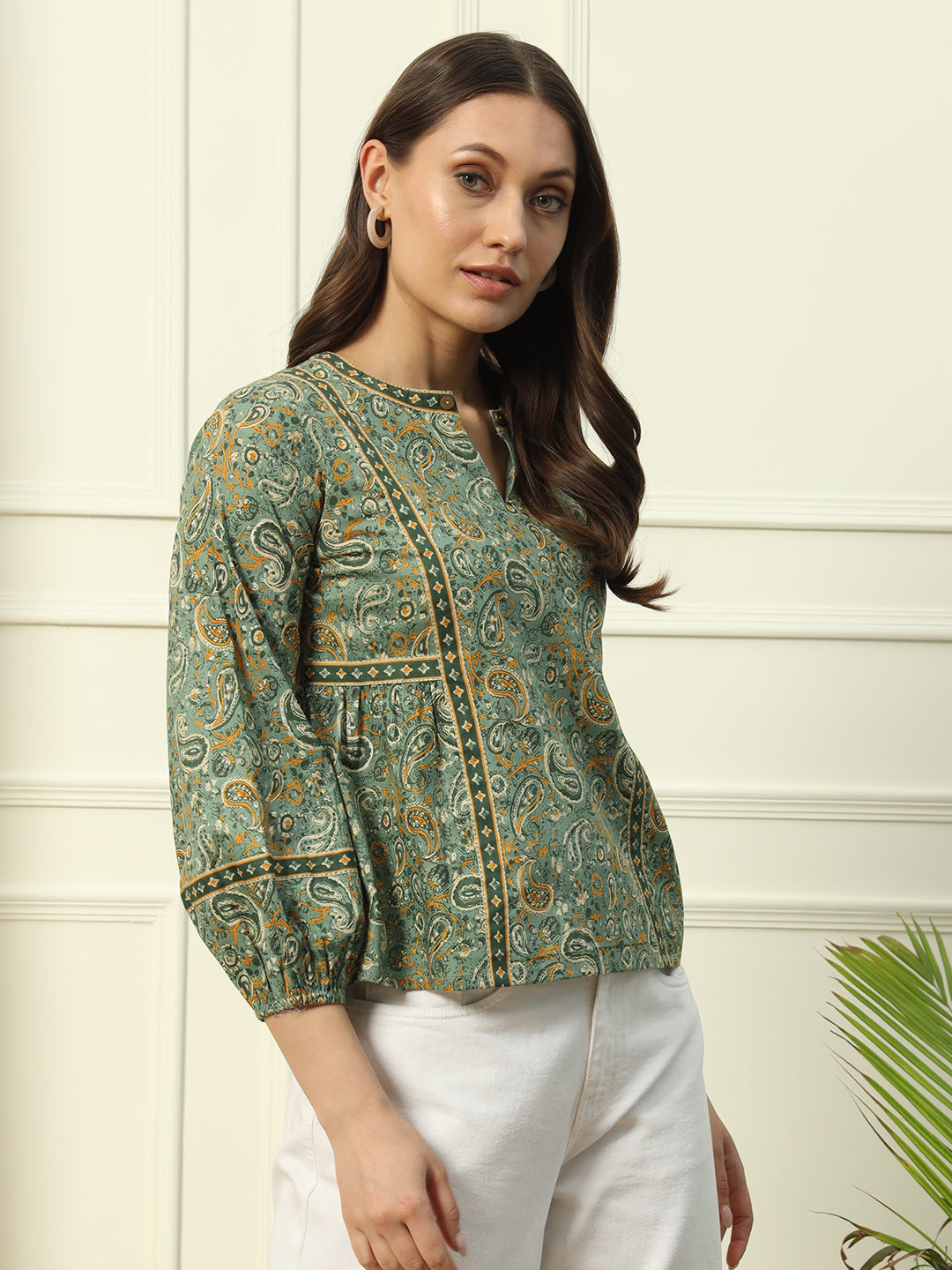 Green-Cotton-Floral-Printed-Top