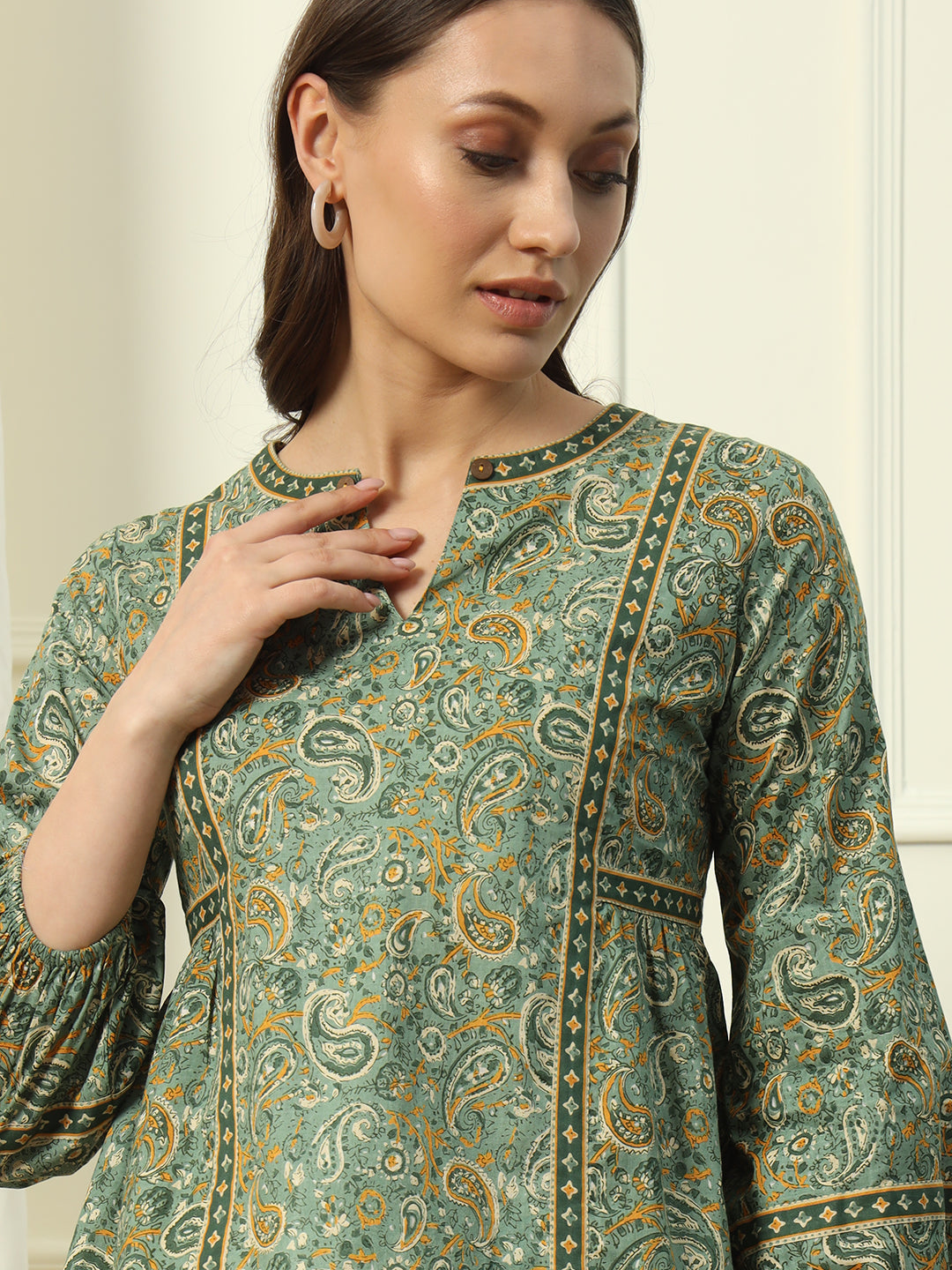 Green-Cotton-Floral-Printed-Top