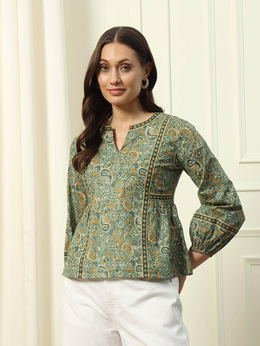 Green-Cotton-Floral-Printed-Top