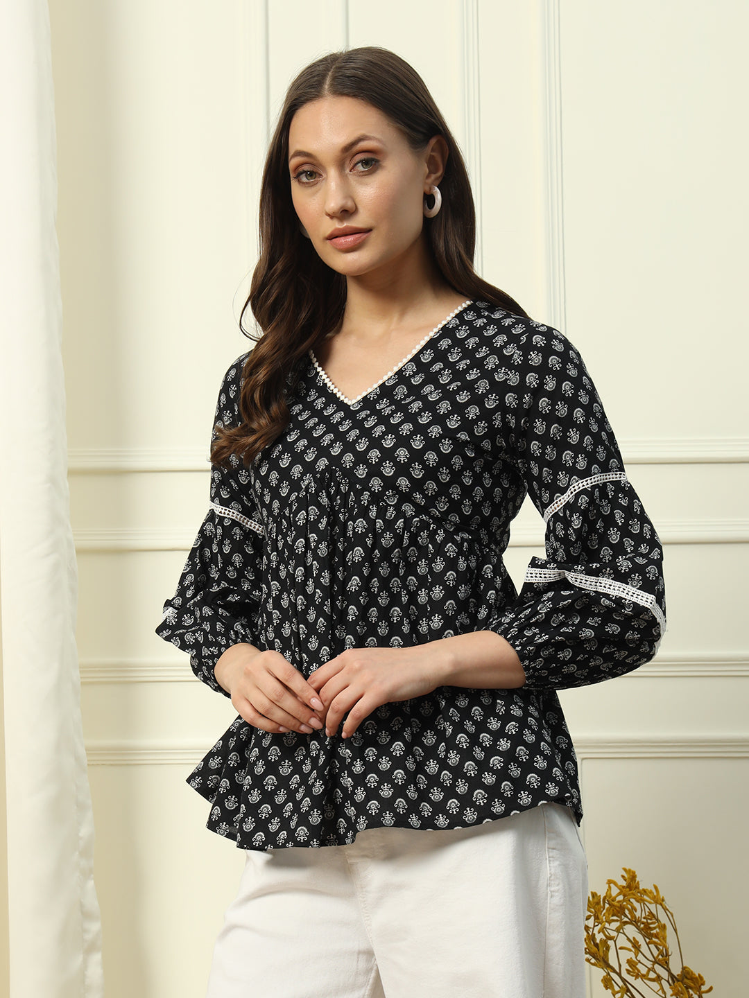 Black-Cotton-Printed-Lace-Detail-Top