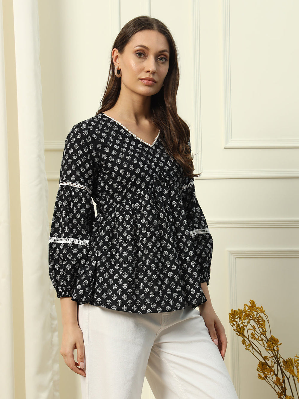 Black-Cotton-Printed-Lace-Detail-Top