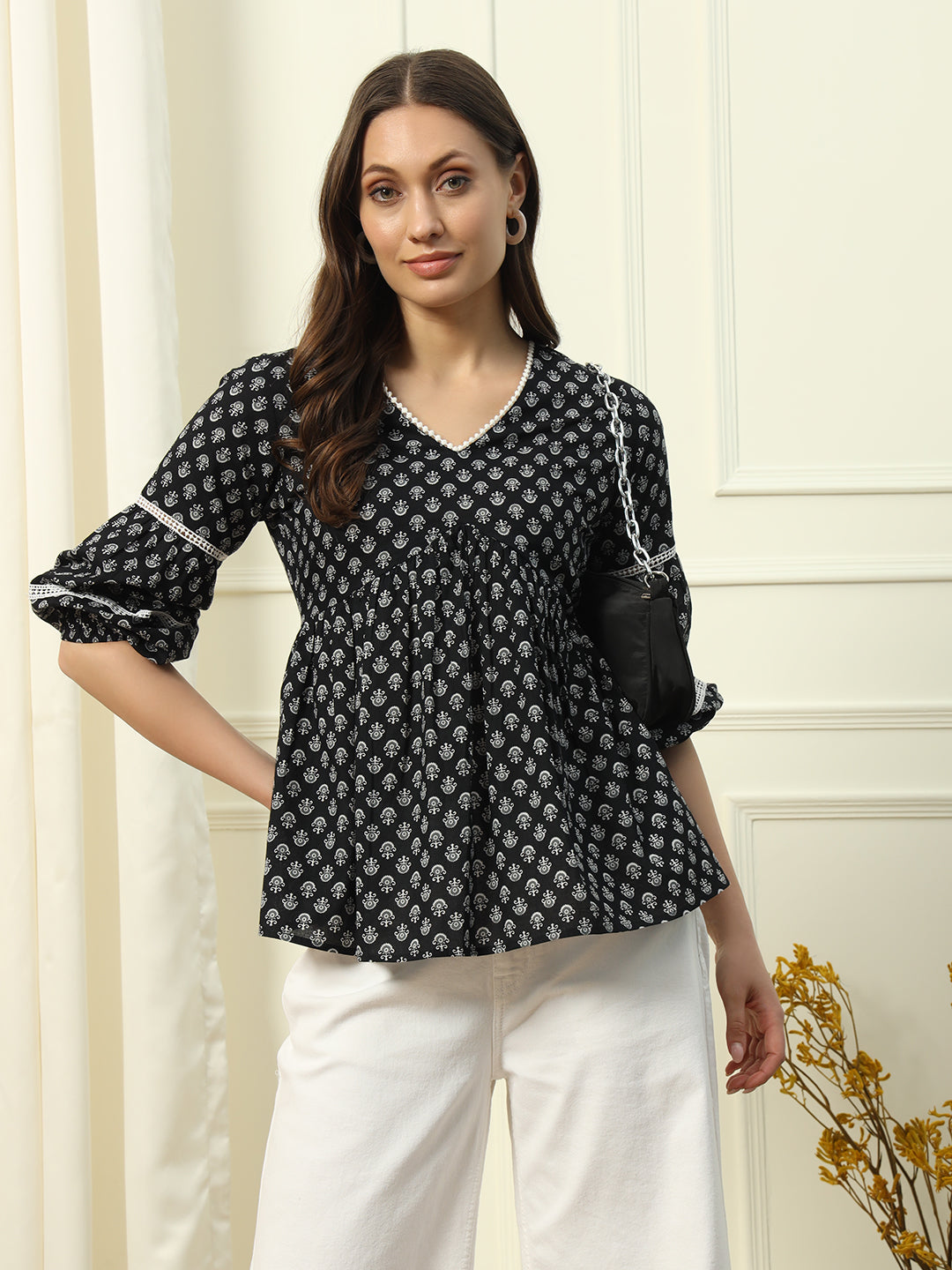 Black-Cotton-Printed-Lace-Detail-Top