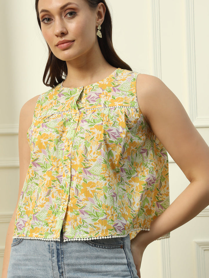 Yellow-Cotton-Floral-Printed-Top