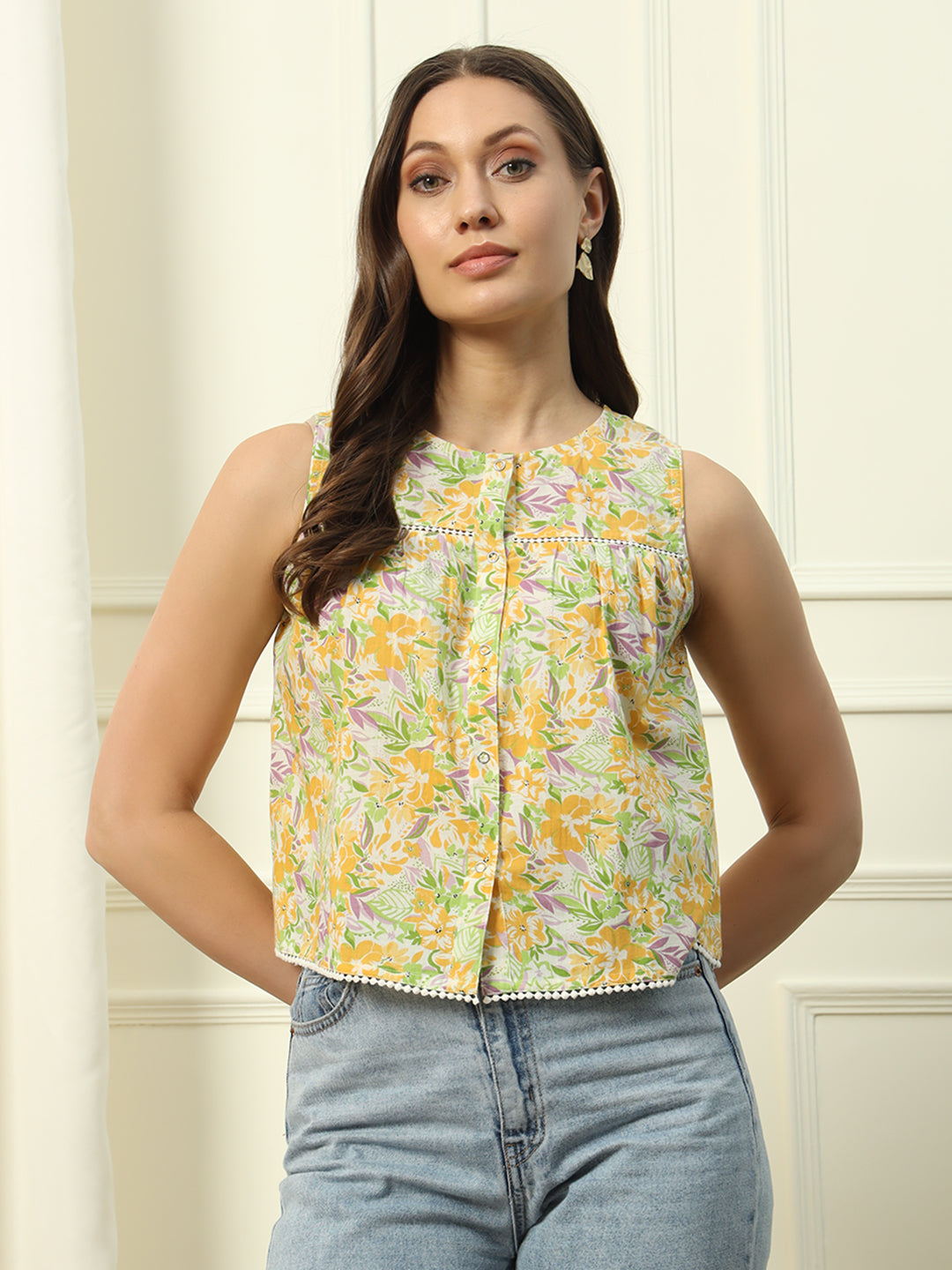 Yellow-Cotton-Floral-Printed-Top