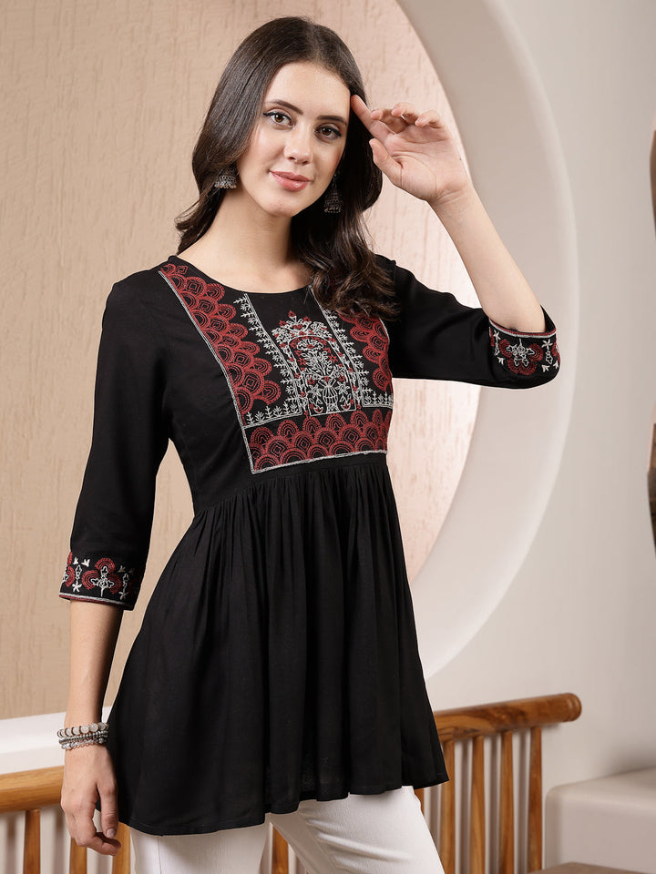 Black-Rayon-Embroidered-Peplum-Tunic-Only