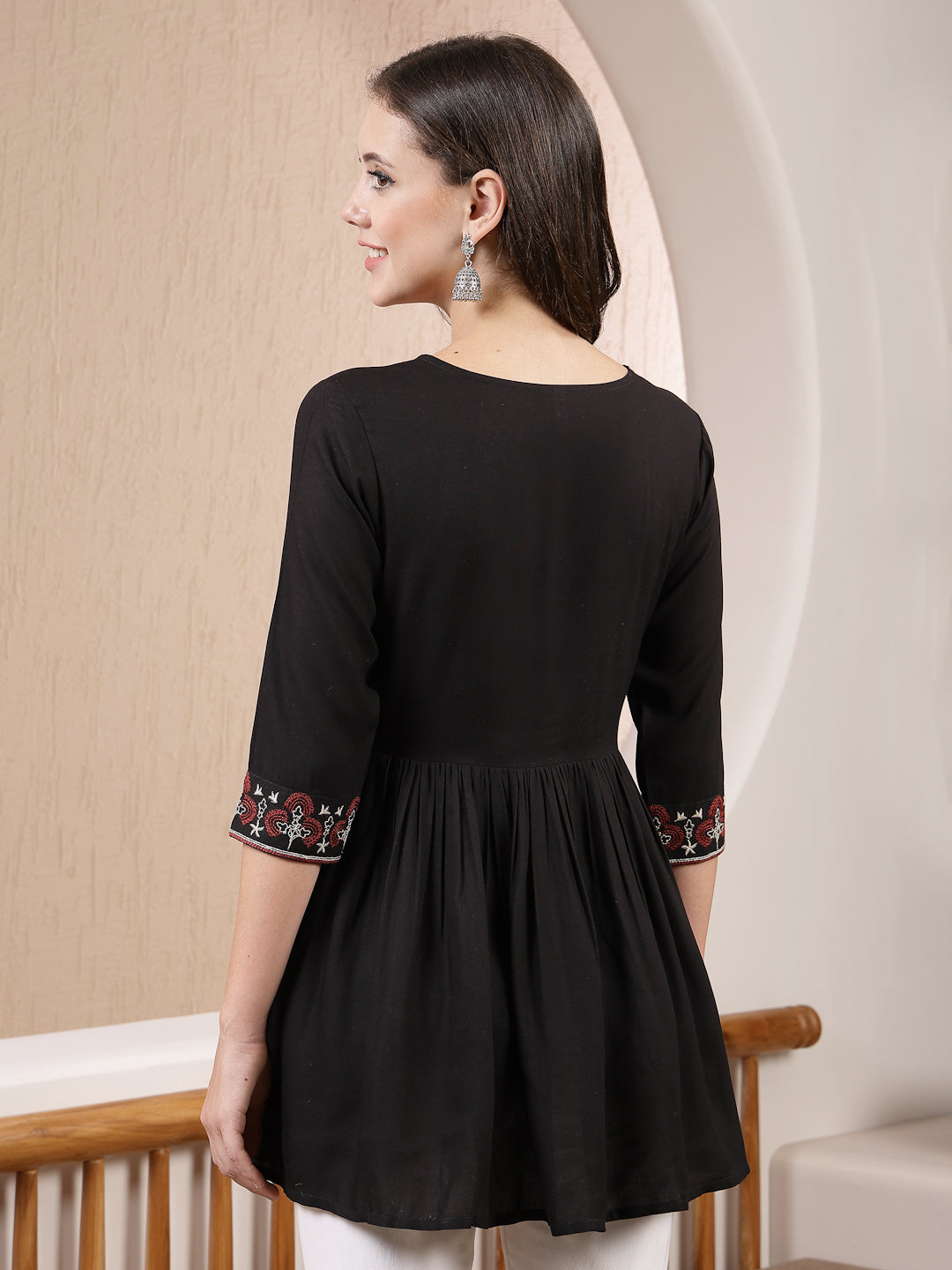 Black-Rayon-Embroidered-Peplum-Tunic-Only