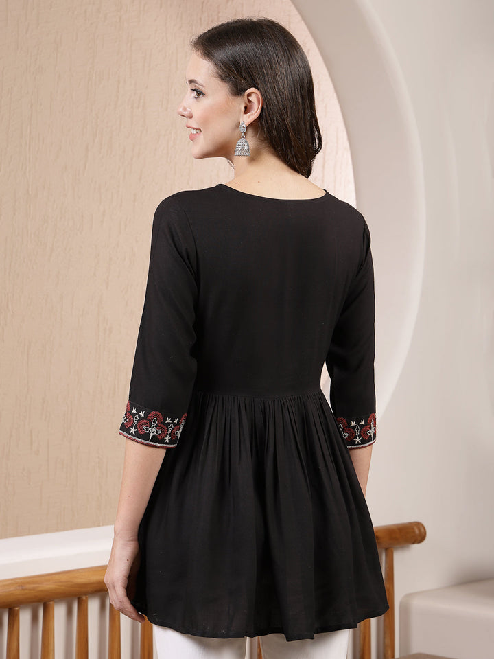 Black-Rayon-Embroidered-Peplum-Tunic-Only