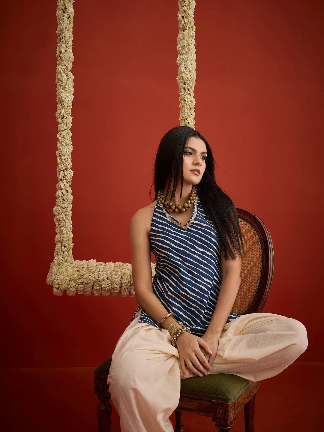 Blue Leheriya Printed Cotton Straight Top