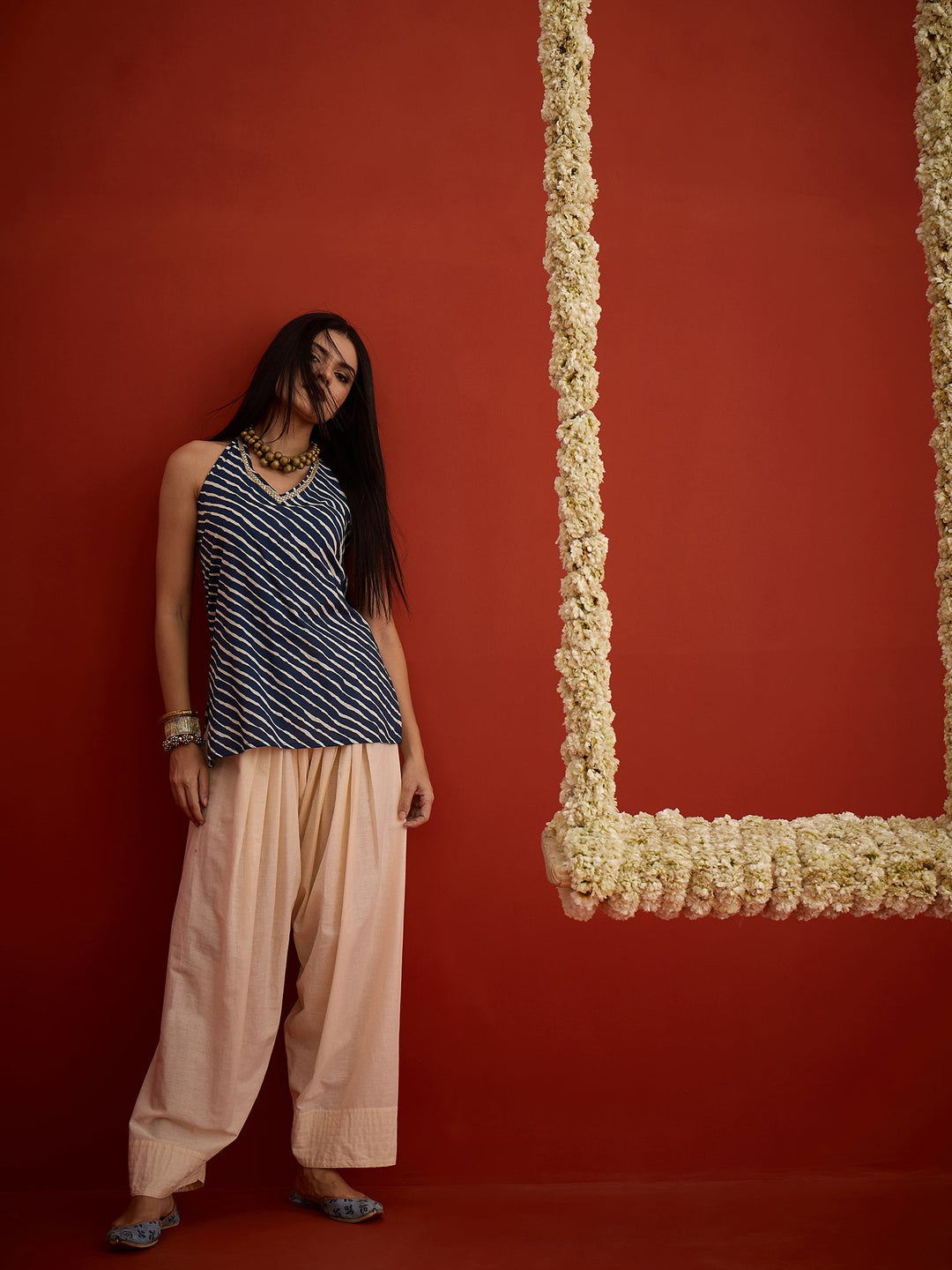 Blue Leheriya Printed Cotton Straight Top