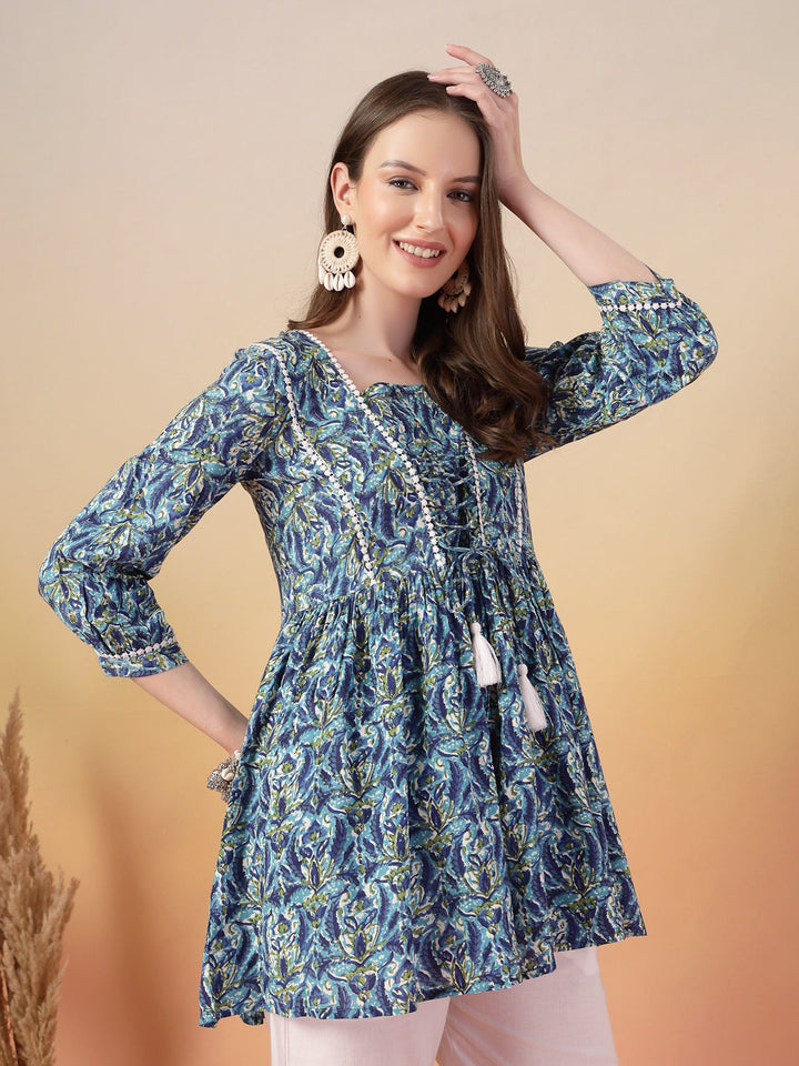 Blue-Rayon-Floral-Printed-Peplum-Top