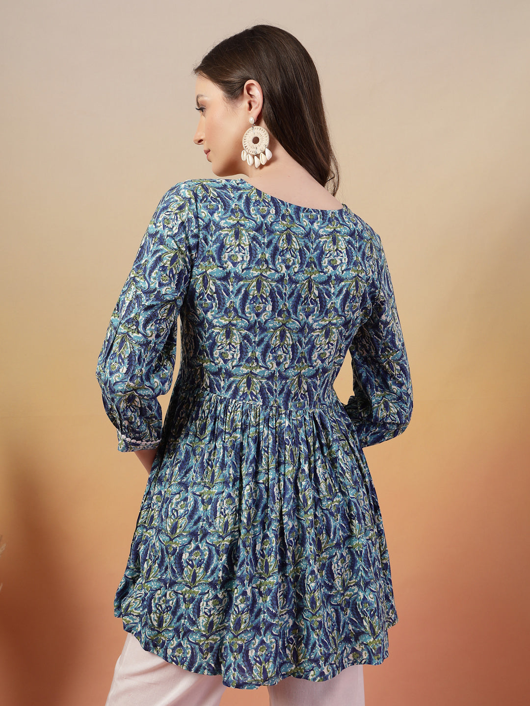 Blue-Rayon-Floral-Printed-Peplum-Top