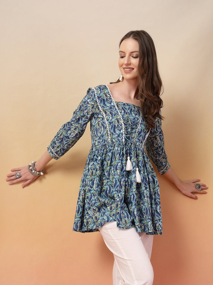 Blue-Rayon-Floral-Printed-Peplum-Top