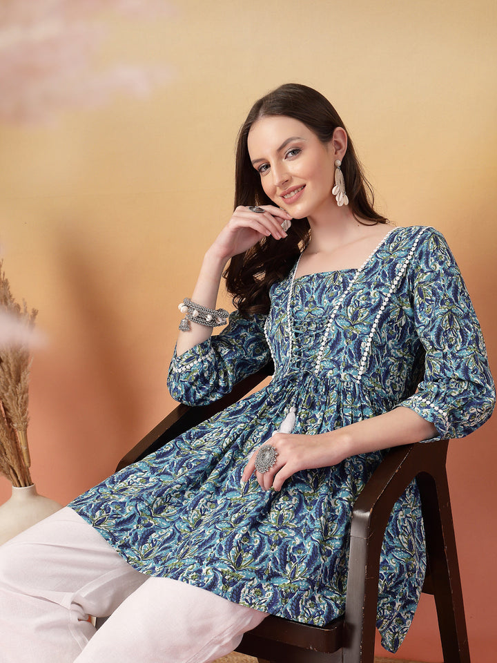 Blue-Rayon-Floral-Printed-Peplum-Top