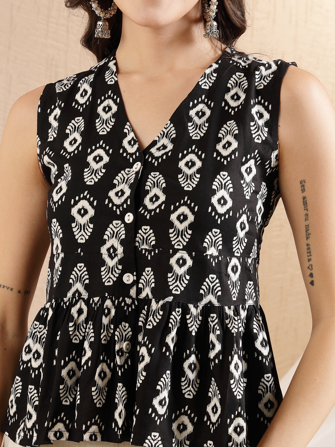 Black-Rayon-Ikat-Printed-Peplum-Top