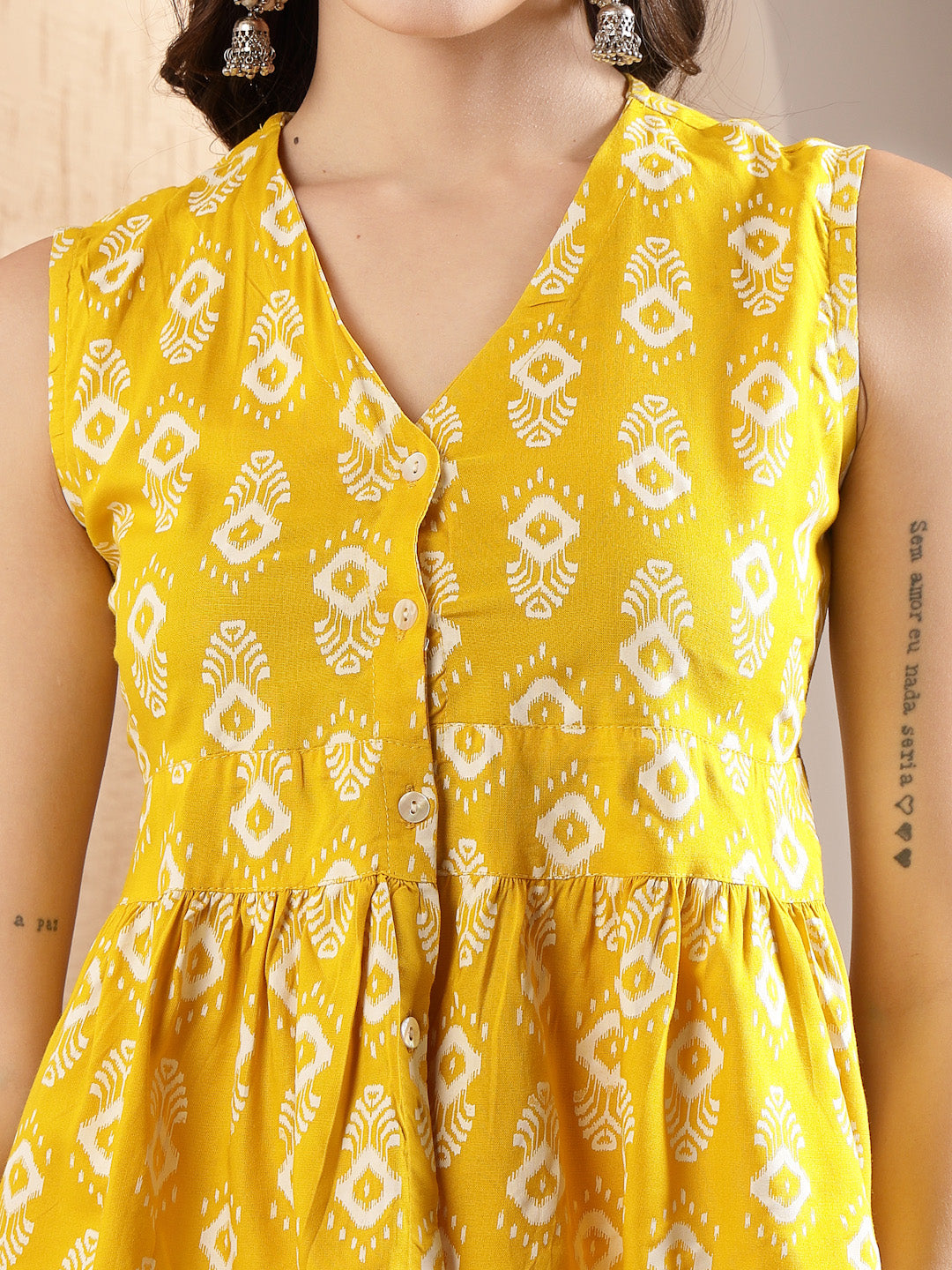 Yellow-Rayon-Ikat-Printed-Peplum-Top