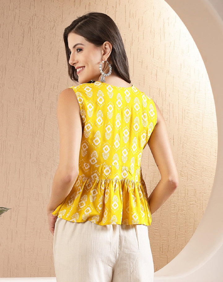 Yellow-Rayon-Ikat-Printed-Peplum-Top