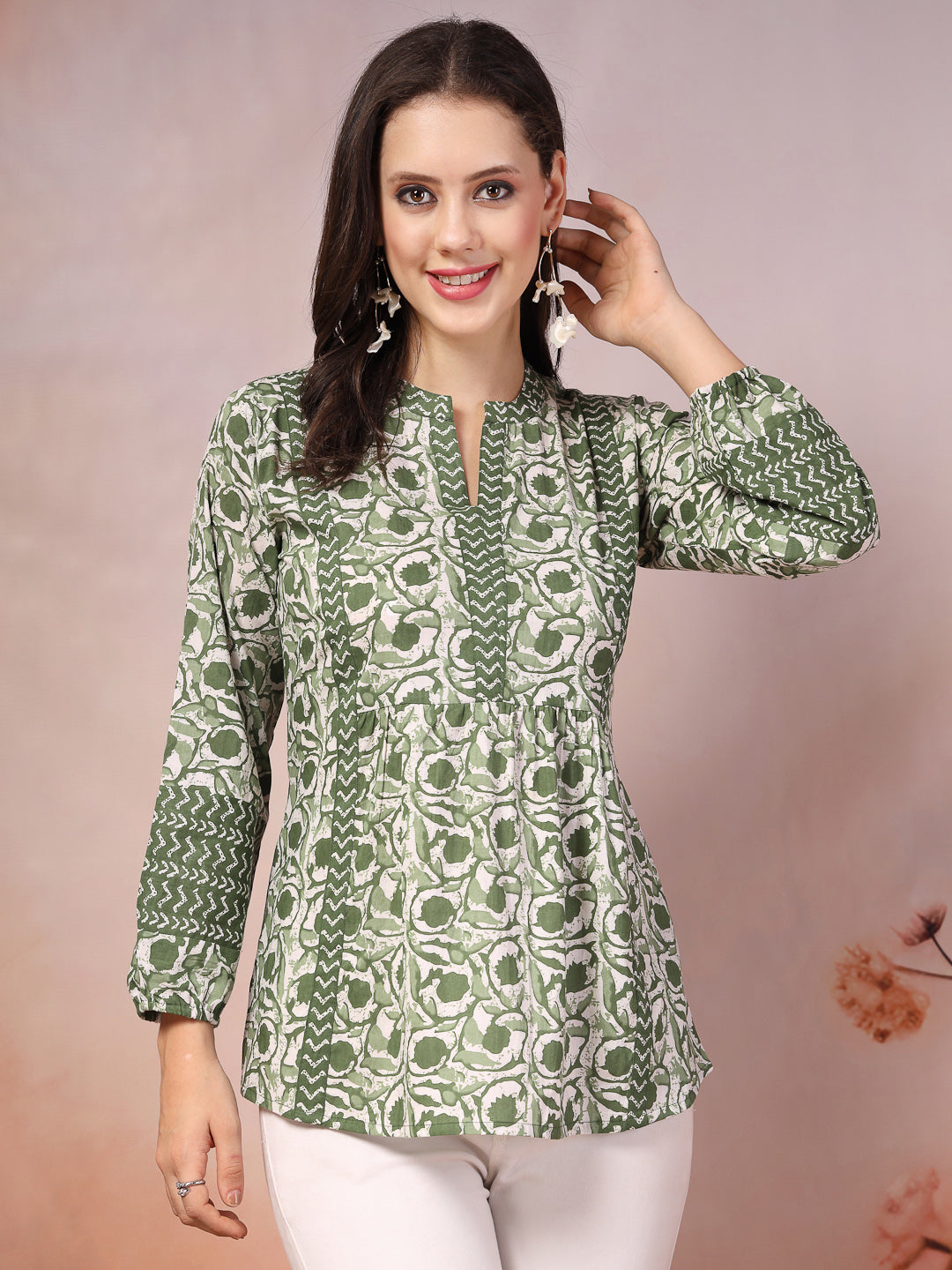 Green-Cotton-Floral-Printed-Tunic-Only